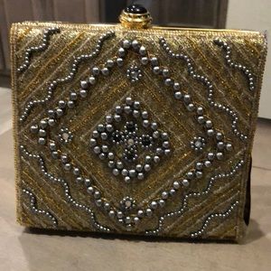 Gold lame beaded shoulder bag